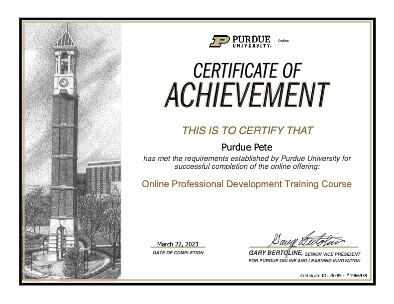 Purdue Non-Credit/Professional Development Certificate